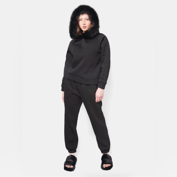 Black 2 Piece Fox Fur Jogger Set - Picture 5 of 7
